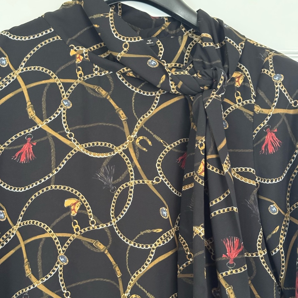 Zara Chain Tassel Horse & Jewel Pattern Tie Neck Tunic XL - Picture 6 of 11
